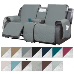 Loveseat Reclining Couch Covers with Console, Non-Slip Pet Cover for Dual Loveseat Recliner with Elastic Straps, Split Reclining Loveseat Cover Recliner Furniture Protector