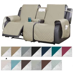 Loveseat Reclining Couch Covers with Console, Non-Slip Pet Cover for Dual Loveseat Recliner with Elastic Straps, Split Reclining Loveseat Cover Recliner Furniture Protector