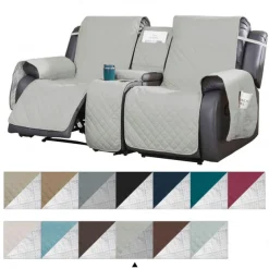 Loveseat Reclining Couch Covers with Console, Non-Slip Pet Cover for Dual Loveseat Recliner with Elastic Straps, Split Reclining Loveseat Cover Recliner Furniture Protector
