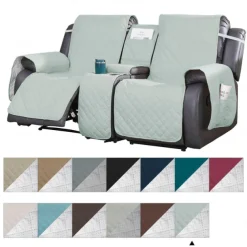 Loveseat Reclining Couch Covers with Console, Non-Slip Pet Cover for Dual Loveseat Recliner with Elastic Straps, Split Reclining Loveseat Cover Recliner Furniture Protector