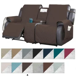 Loveseat Reclining Couch Covers with Console, Non-Slip Pet Cover for Dual Loveseat Recliner with Elastic Straps, Split Reclining Loveseat Cover Recliner Furniture Protector