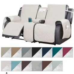 Loveseat Reclining Couch Covers with Console, Non-Slip Pet Cover for Dual Loveseat Recliner with Elastic Straps, Split Reclining Loveseat Cover Recliner Furniture Protector