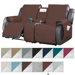 Loveseat Reclining Couch Covers with Console, Non-Slip Pet Cover for Dual Loveseat Recliner with Elastic Straps, Split Reclining Loveseat Cover Recliner Furniture Protector