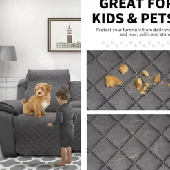 Loveseat Reclining Couch Covers with Console, Non-Slip Pet Cover for Dual Loveseat Recliner with Elastic Straps, Split Reclining Loveseat Cover Recliner Furniture Protector