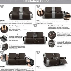 Loveseat Reclining Couch Covers with Console, Non-Slip Pet Cover for Dual Loveseat Recliner with Elastic Straps, Split Reclining Loveseat Cover Recliner Furniture Protector