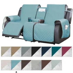 Loveseat Reclining Couch Covers with Console, Non-Slip Pet Cover for Dual Loveseat Recliner with Elastic Straps, Split Reclining Loveseat Cover Recliner Furniture Protector