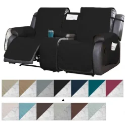 Loveseat Reclining Couch Covers with Console, Non-Slip Pet Cover for Dual Loveseat Recliner with Elastic Straps, Split Reclining Loveseat Cover Recliner Furniture Protector