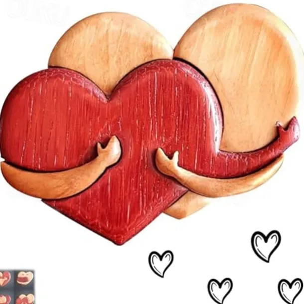 Loving Hearts Wood Intarsia Pinback Button, Pocket Hug Wooden Ornaments, Handmade Love Button Pin, Vintage Heart Brooch for Backpacks Clothes Hats, Gift for Christmas Valentines