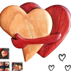Loving Hearts Wood Intarsia Pinback Button, Pocket Hug Wooden Ornaments, Handmade Love Button Pin, Vintage Heart Brooch for Backpacks Clothes Hats, Gift for Christmas Valentines