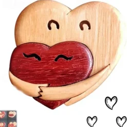 Loving Hearts Wood Intarsia Pinback Button, Pocket Hug Wooden Ornaments, Handmade Love Button Pin, Vintage Heart Brooch for Backpacks Clothes Hats, Gift for Christmas Valentines