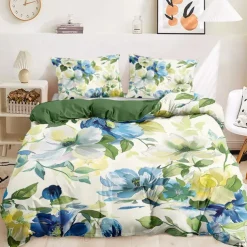 L.T.Home 100% Cotton Sateen Duvet Cover Set Reversible Premium 300 Thread Count Floral Elite Bedding Set