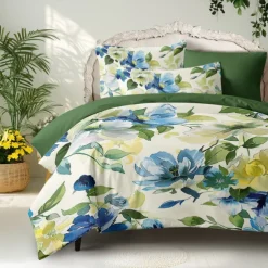L.T.Home 100% Cotton Sateen Duvet Cover Set Reversible Premium 300 Thread Count Floral Elite Bedding Set