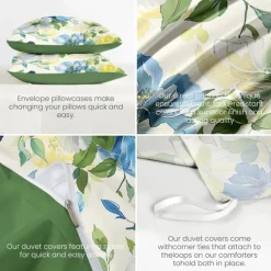 L.T.Home 100% Cotton Sateen Duvet Cover Set Reversible Premium 300 Thread Count Floral Elite Bedding Set