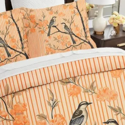 L.T.Home 100% Cotton Sateen Duvet Cover Set Reversible Premium 300 Thread Count Floral Elite Bedding Set Queen King Size