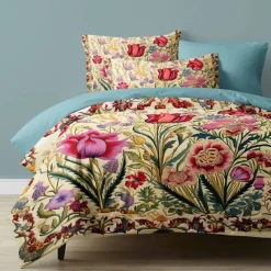 L.T.Home 100% Cotton Sateen Duvet Cover Set Reversible Premium 300 Thread Count Floral Elite Bedding Set Queen King Size