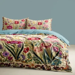 L.T.Home 100% Cotton Sateen Duvet Cover Set Reversible Premium 300 Thread Count Floral Elite Bedding Set Queen King Size