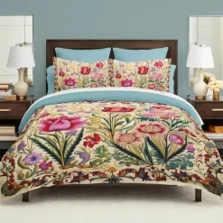 L.T.Home 100% Cotton Sateen Duvet Cover Set Reversible Premium 300 Thread Count Floral Elite Bedding Set Queen King Size