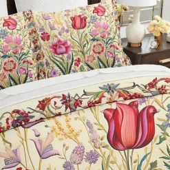 L.T.Home 100% Cotton Sateen Duvet Cover Set Reversible Premium 300 Thread Count Floral Elite Bedding Set Queen King Size