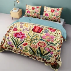 L.T.Home 100% Cotton Sateen Duvet Cover Set Reversible Premium 300 Thread Count Floral Elite Bedding Set Queen King Size