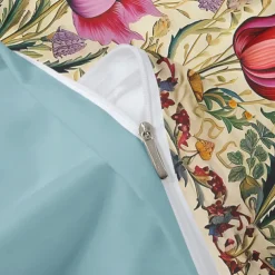 L.T.Home 100% Cotton Sateen Duvet Cover Set Reversible Premium 300 Thread Count Floral Elite Bedding Set Queen King Size