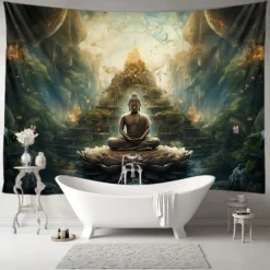 L.T.HOME Buddha Bohemian Hanging Tapestry Wall Art Large Tapestry Mural Decor Photograph Backdrop Blanket Curtain Home Bedroom Living Room Decoration Lotus