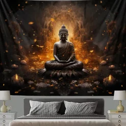L.T.HOME Buddha Bohemian Hanging Tapestry Wall Art Large Tapestry Mural Decor Photograph Backdrop Blanket Curtain Home Bedroom Living Room Decoration Lotus