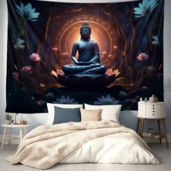 L.T.HOME Buddha Bohemian Hanging Tapestry Wall Art Large Tapestry Mural Decor Photograph Backdrop Blanket Curtain Home Bedroom Living Room Decoration Lotus
