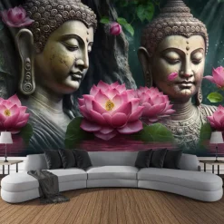 L.T.HOME Buddha Bohemian Hanging Tapestry Wall Art Large Tapestry Mural Decor Photograph Backdrop Blanket Curtain Home Bedroom Living Room Decoration Lotus