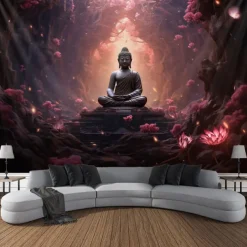 L.T.HOME Buddha Bohemian Hanging Tapestry Wall Art Large Tapestry Mural Decor Photograph Backdrop Blanket Curtain Home Bedroom Living Room Decoration Lotus