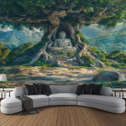 L.T.HOME Tree of Life Landscape Hanging Tapestry Wall Art Large Tapestry Mural Decor Photograph Backdrop Blanket Curtain Home Bedroom Living Room Decoration