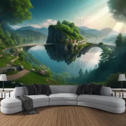 L.T.HOME Tree of Life Landscape Hanging Tapestry Wall Art Large Tapestry Mural Decor Photograph Backdrop Blanket Curtain Home Bedroom Living Room Decoration