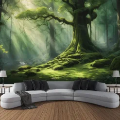 L.T.HOME Tree of Life Landscape Hanging Tapestry Wall Art Large Tapestry Mural Decor Photograph Backdrop Blanket Curtain Home Bedroom Living Room Decoration