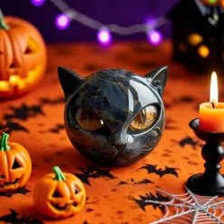 Luxury Black Cat Stone Sculpture Elegant Home Decor & Gift-Ready Art Piece