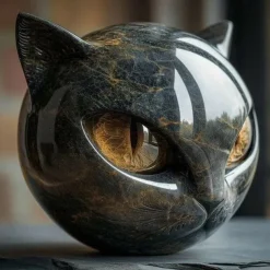 Luxury Black Cat Stone Sculpture Elegant Home Decor & Gift-Ready Art Piece