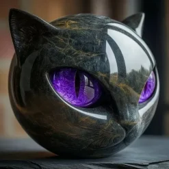 Luxury Black Cat Stone Sculpture Elegant Home Decor & Gift-Ready Art Piece