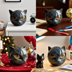 Luxury Black Cat Stone Sculpture Elegant Home Decor & Gift-Ready Art Piece