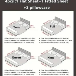 Luxury 4pcs 80g Light Luxury Color Diced Four-piece Set, 1 Suitable Bed Sheet, 1 Bed Sheet, 2 Pillowcases Suitable for Home Bedroom, Guest Room And Hotel, Good Quality And Comfortable