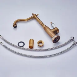 Luxury Retro Style Utility Sink Laundry Faucet, Centerset High Arc One Ceramic Handle One Hole Wash Basin Tap with Hot and Cold Water Switch, Laundry Tub Pot Filler Commercial Faucet in Antique Brass