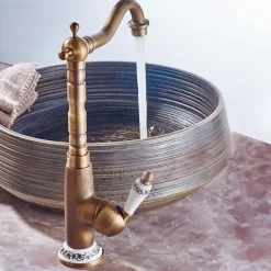 Luxury Retro Style Utility Sink Laundry Faucet, Centerset High Arc One Ceramic Handle One Hole Wash Basin Tap with Hot and Cold Water Switch, Laundry Tub Pot Filler Commercial Faucet in Antique Brass
