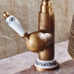 Luxury Retro Style Utility Sink Laundry Faucet, Centerset High Arc One Ceramic Handle One Hole Wash Basin Tap with Hot and Cold Water Switch, Laundry Tub Pot Filler Commercial Faucet in Antique Brass