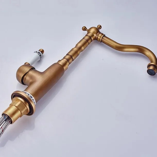 Luxury Retro Style Utility Sink Laundry Faucet, Centerset High Arc One Ceramic Handle One Hole Wash Basin Tap with Hot and Cold Water Switch, Laundry Tub Pot Filler Commercial Faucet in Antique Brass