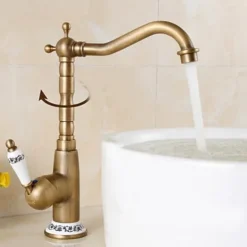 Luxury Retro Style Utility Sink Laundry Faucet, Centerset High Arc One Ceramic Handle One Hole Wash Basin Tap with Hot and Cold Water Switch, Laundry Tub Pot Filler Commercial Faucet in Antique Brass