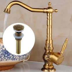 Luxury Retro Style Utility Sink Laundry Faucet with Pop Up Drain, Centerset High Arc One Handle One Hole Wash Basin Tap with Hot and Cold Water Switch, Laundry Tub Pot Filler Commercial Faucet