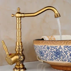 Luxury Retro Style Utility Sink Laundry Faucet with Pop Up Drain, Centerset High Arc One Handle One Hole Wash Basin Tap with Hot and Cold Water Switch, Laundry Tub Pot Filler Commercial Faucet