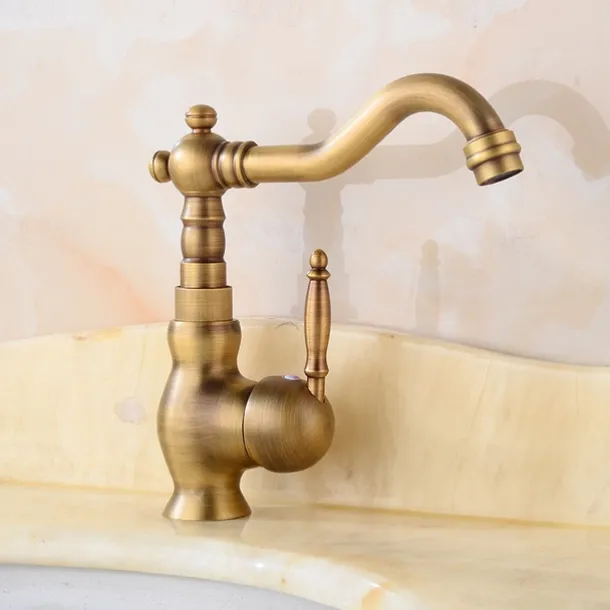 Luxury Retro Style Utility Sink Laundry Gold Faucet, Centerset High Arc One Handle One Hole Wash Basin Tap with Hot and Cold Water Switch, Laundry Tub Pot Filler Commercial Faucet in Antique Brass