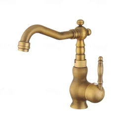 Luxury Retro Style Utility Sink Laundry Gold Faucet, Centerset High Arc One Handle One Hole Wash Basin Tap with Hot and Cold Water Switch, Laundry Tub Pot Filler Commercial Faucet in Antique Brass