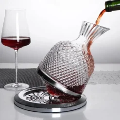 Luxury Rotating Wine Decanter Lead-Free Clear Crystal Glass Red Wine Aerator Decanter Set Elegant for Wine Lovers