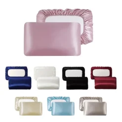 Luxury Satin Pillowcase for Hair Standard Satin Pillowcase with Elastic Band, Pillowcase Set of 2 Suit