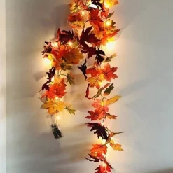 1.7M 20 LEDs Fall Maple Leaf Rattan LED String Lights, Thanksgiving Harvest Autumn Festival Decorative Lights (Battery Not Included) for Halloween Holiday Party, Garden 2/5pcs