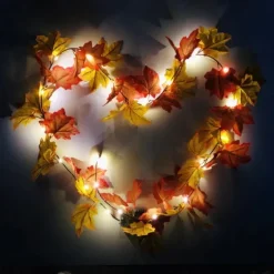 1.7M 20 LEDs Fall Maple Leaf Rattan LED String Lights, Thanksgiving Harvest Autumn Festival Decorative Lights (Battery Not Included) for Halloween Holiday Party, Garden 2/5pcs